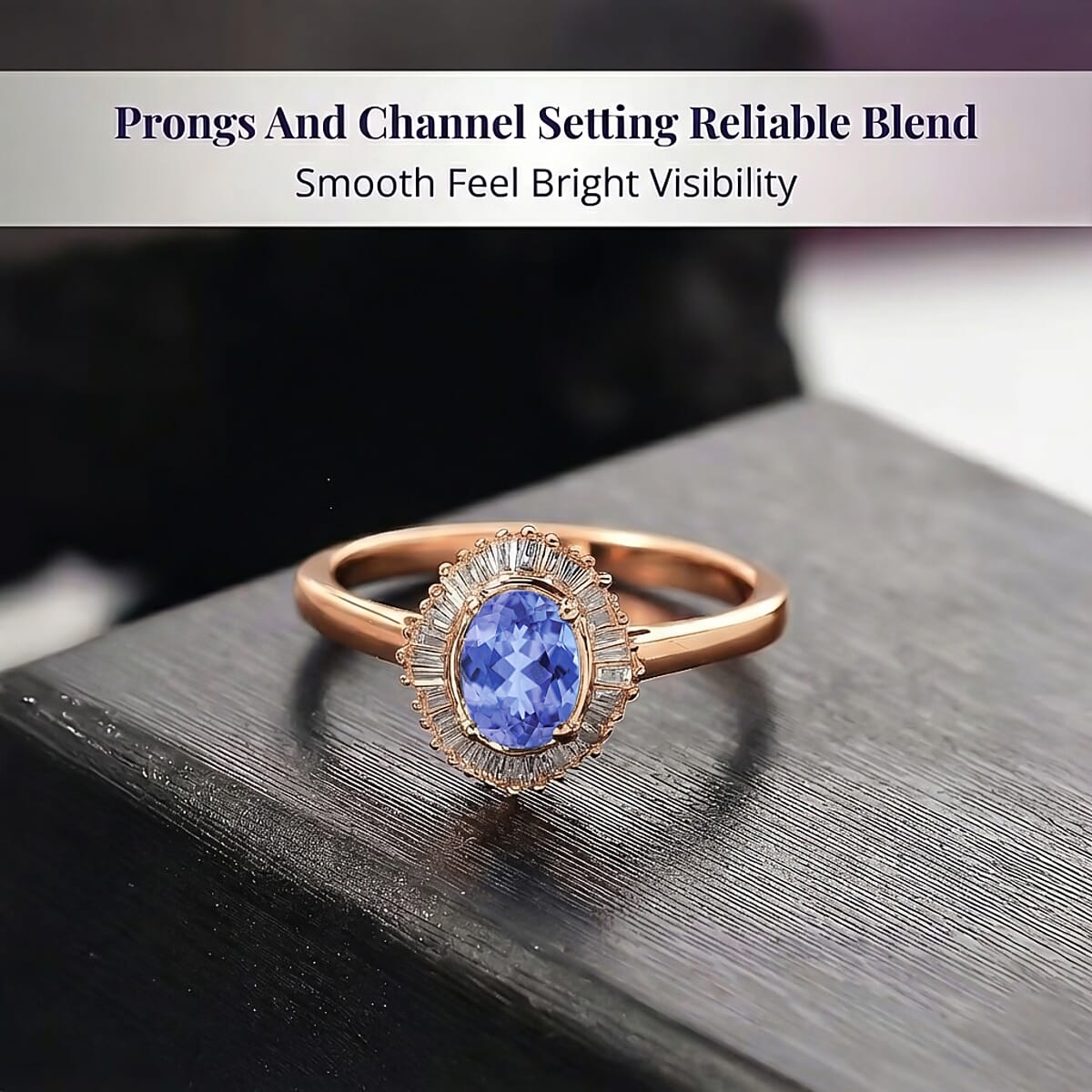 D'Joy Tanzanite and Diamond Ring in 18K Vermeil Rose Gold Over Sterling Silver (Size 10.0) 1.00 ctw image number 3