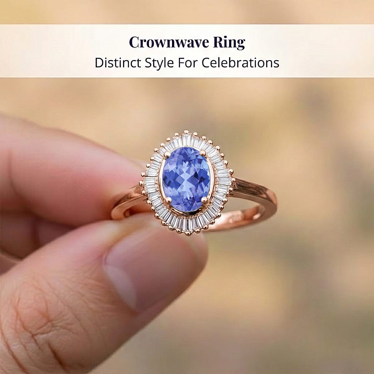 D'Joy Tanzanite and Diamond Ring in 18K Vermeil Rose Gold Over Sterling Silver (Size 10.0) 1.00 ctw image number 4