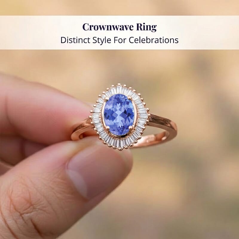 D'Joy Tanzanite and Diamond 1.00 ctw Ring in 18K Vermeil Rose Gold Over Sterling Silver (Size 10.0)