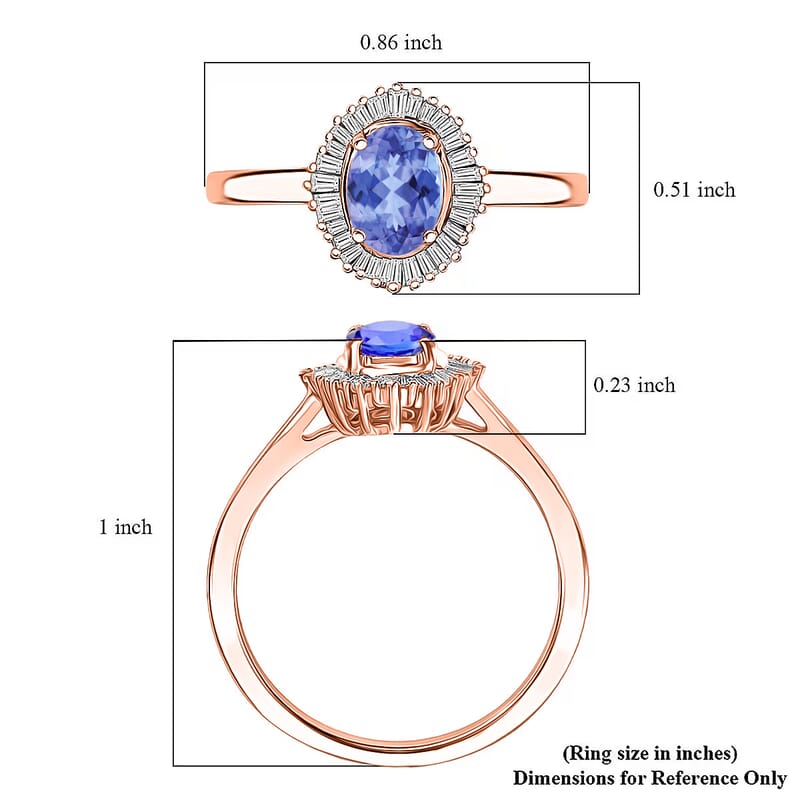 D'Joy Tanzanite and Diamond 1.00 ctw Ring in 18K Vermeil Rose Gold Over Sterling Silver (Size 10.0)
