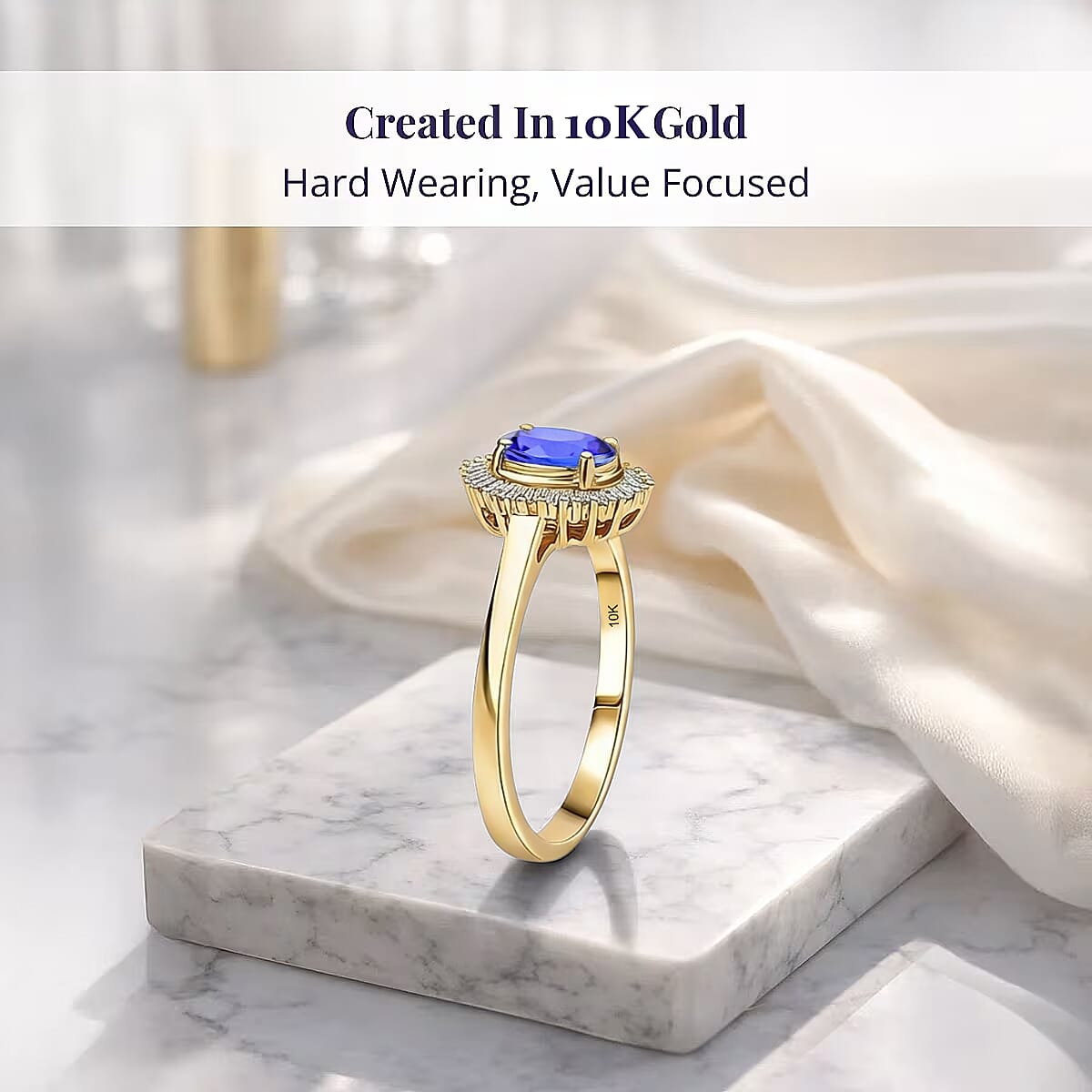 Luxoro Premium Tanzanite and I2 Diamond 1.00 ctw Ring in 10K Yellow Gold (Size 10) 1 4 Grams
