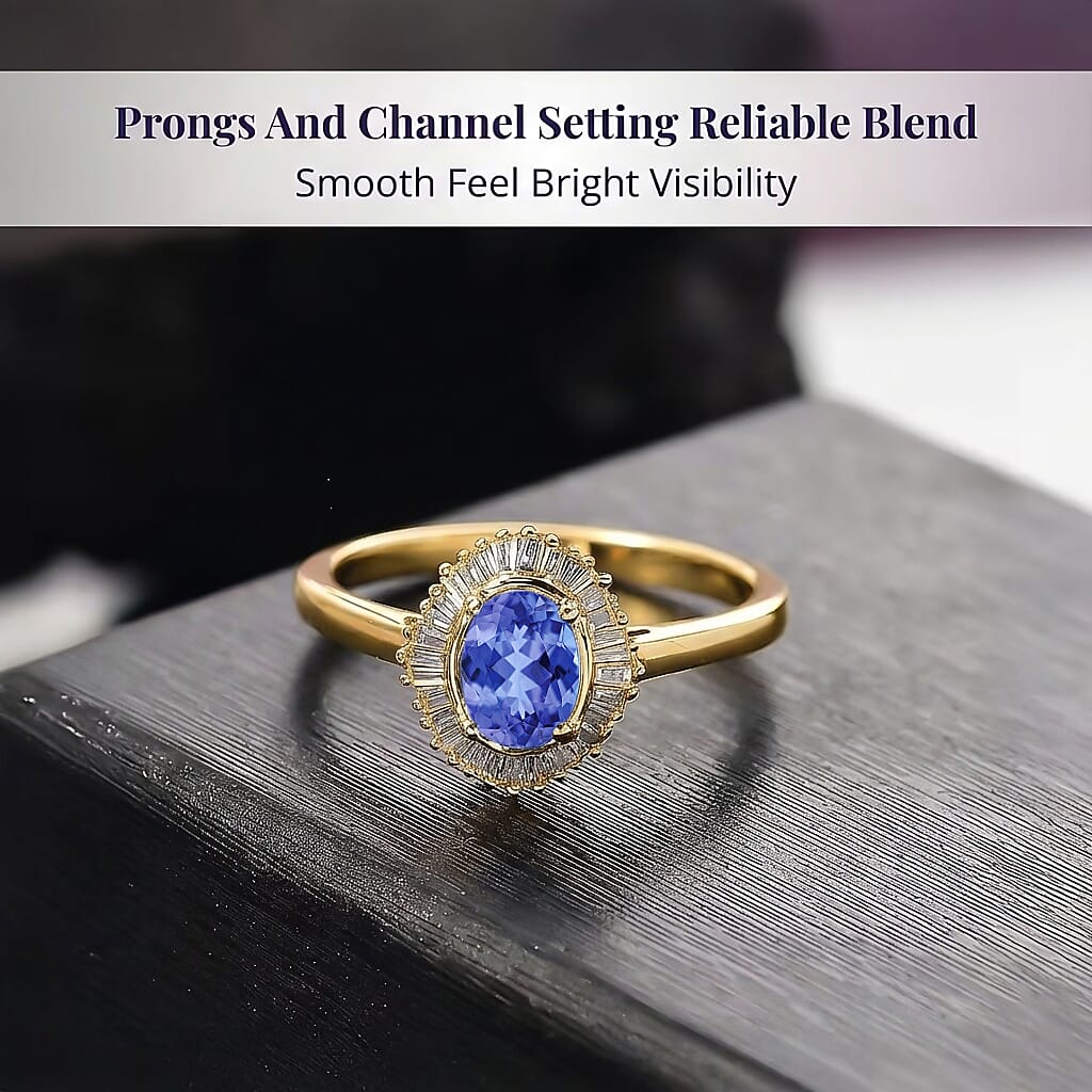 Luxoro Premium Tanzanite and I2 Diamond 1.00 ctw Ring in 10K Yellow Gold (Size 10) 1 4 Grams