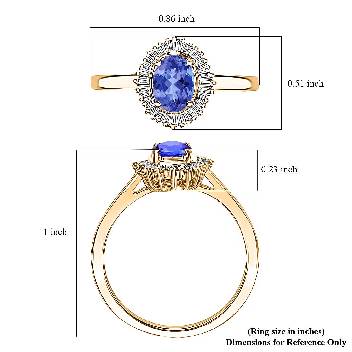 Luxoro Premium Tanzanite and I2 Diamond 1.00 ctw Ring in 10K Yellow Gold (Size 10) 1 4 Grams