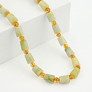 EverTrue Harmony Serpentine and Amber 170.00 ctw Beaded Necklace (18 Inches) in ION Plated YG Stainless Steel