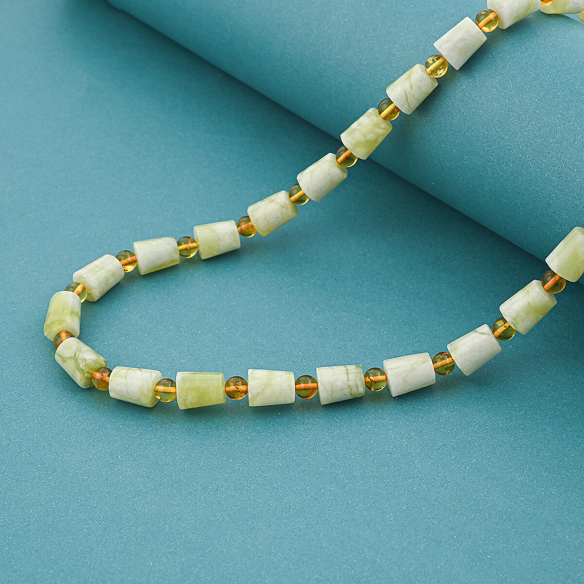 EverTrue Harmony Serpentine and Amber 170.00 ctw Beaded Necklace (18 Inches) in ION Plated YG Stainless Steel image number 1