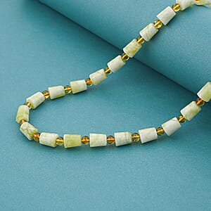 EverTrue Harmony Serpentine and Amber 170.00 ctw Beaded Necklace (18 Inches) in ION Plated YG Stainless Steel