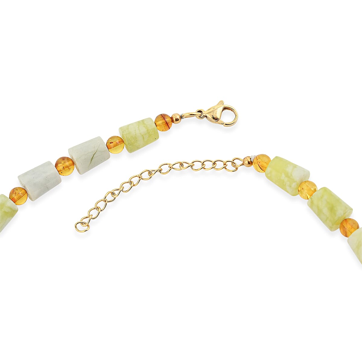 EverTrue Harmony Serpentine and Amber 170.00 ctw Beaded Necklace (18 Inches) in ION Plated YG Stainless Steel image number 3