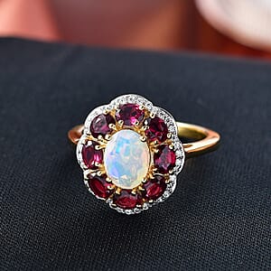 D'Joy Premium Ethiopian Welo Opal and Multi Gemstone 2.50 ctw Fire & Light Ring in 18K Vermeil Yellow Gold Over Sterling Silver (Size 6.0)