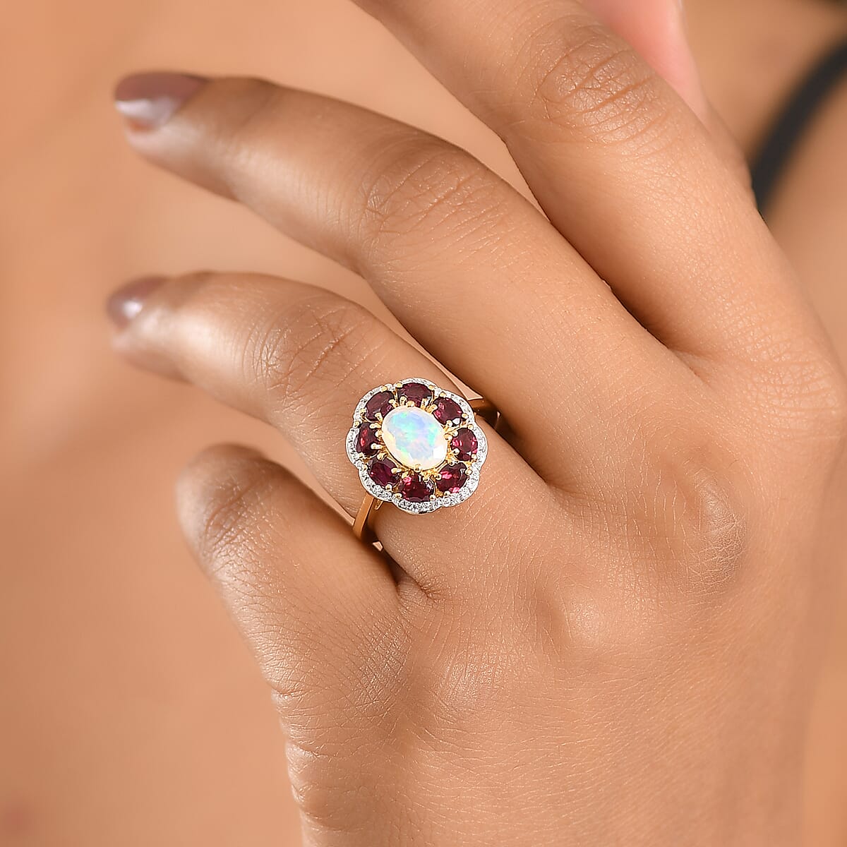 D'Joy Premium Ethiopian Welo Opal, Multi Gemstone Ring in 18K Vermeil YG Over Sterling Silver (Size 6.0) 2.50 ctw image number 2