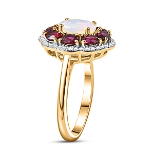 D'Joy Premium Ethiopian Welo Opal and Multi Gemstone 2.50 ctw Fire & Light Ring in 18K Vermeil Yellow Gold Over Sterling Silver (Size 6.0)