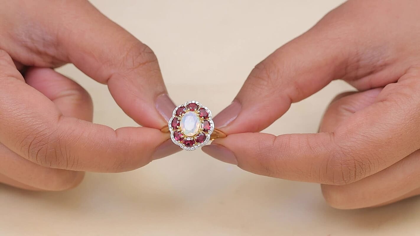 D'Joy Premium Ethiopian Welo Opal, Multi Gemstone Ring in 18K Vermeil YG Over Sterling Silver (Size 6.0) 2.50 ctw