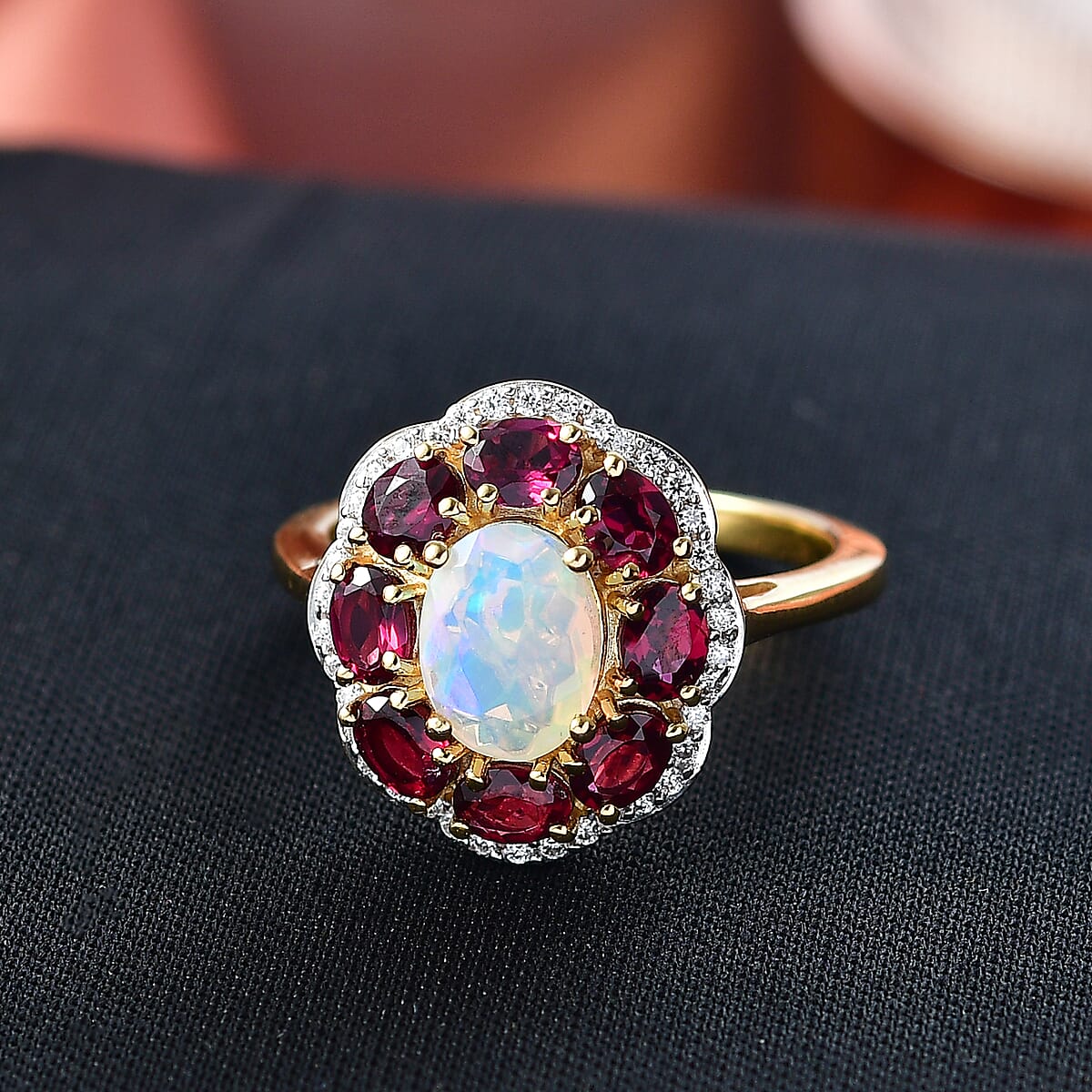 D'Joy Premium Ethiopian Welo Opal and Multi Gemstone 2.50 ctw Fire & Light Ring in 18K Vermeil Yellow Gold Over Sterling Silver (Size 7.0) (Del. in 5-7 Days)  image number 1