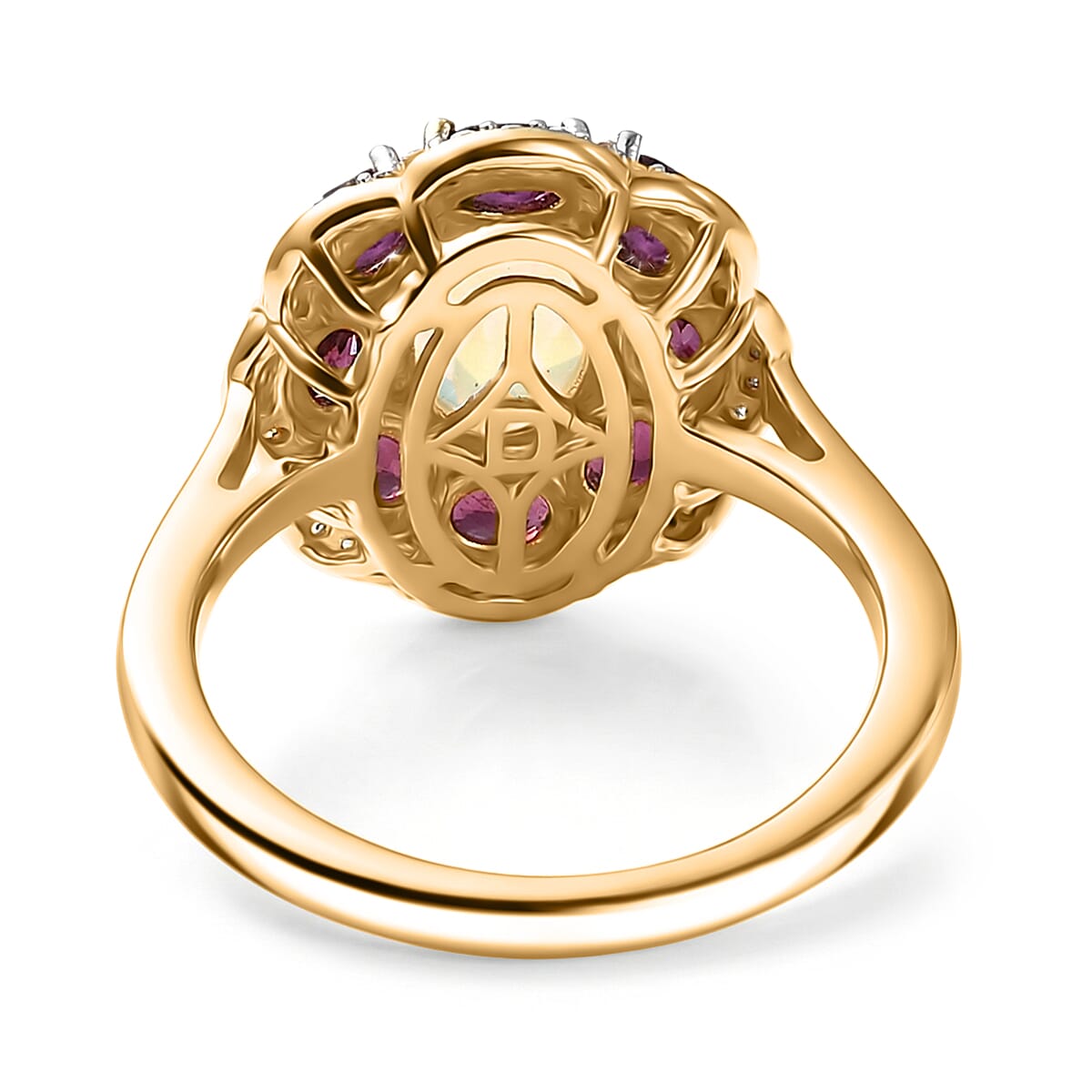 D'Joy Premium Ethiopian Welo Opal and Multi Gemstone 2.50 ctw Fire & Light Ring in 18K Vermeil Yellow Gold Over Sterling Silver (Size 7.0) (Del. in 5-7 Days)  image number 4