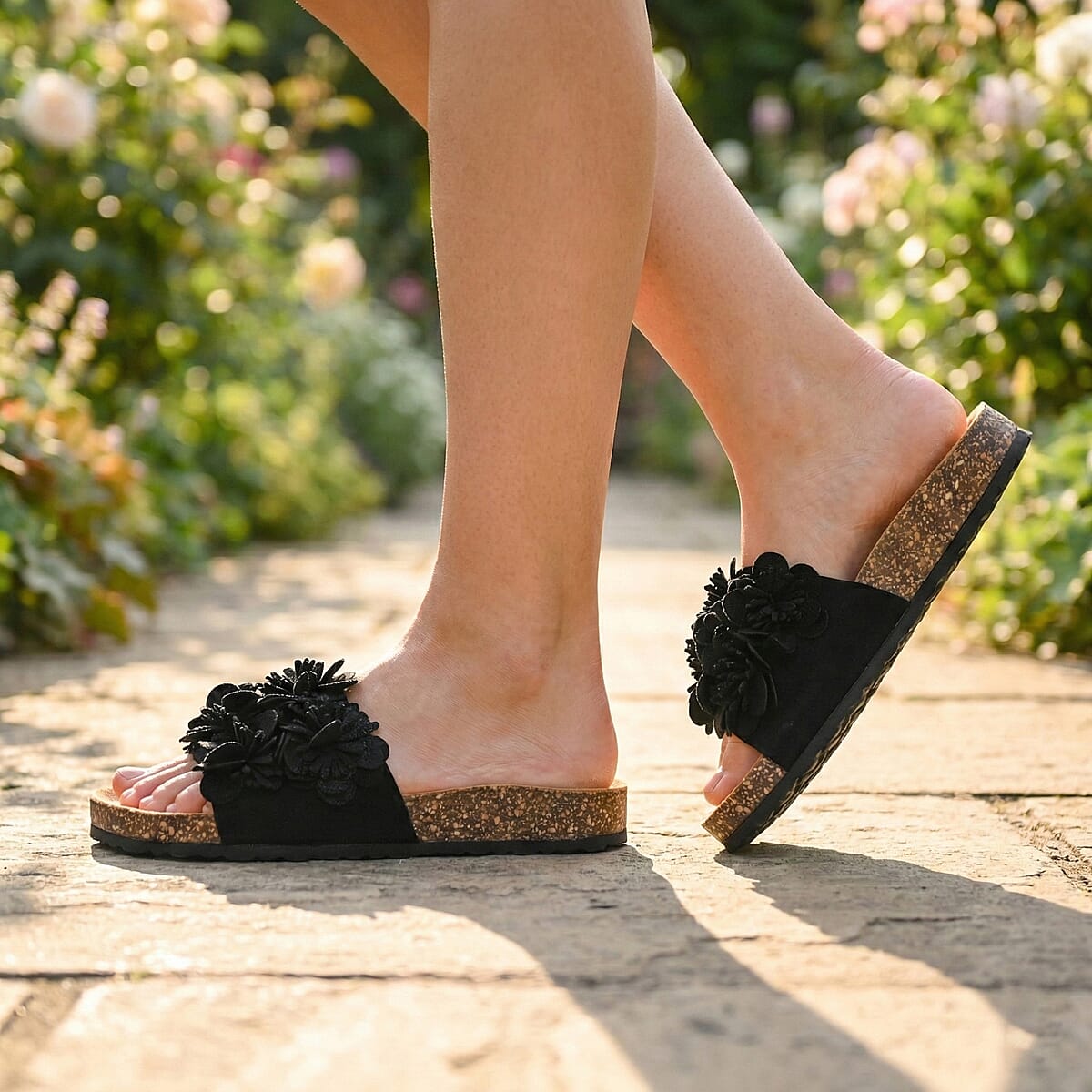 ELIZABETH & NICOLE Black Floral Sandals (Size 10) image number 3