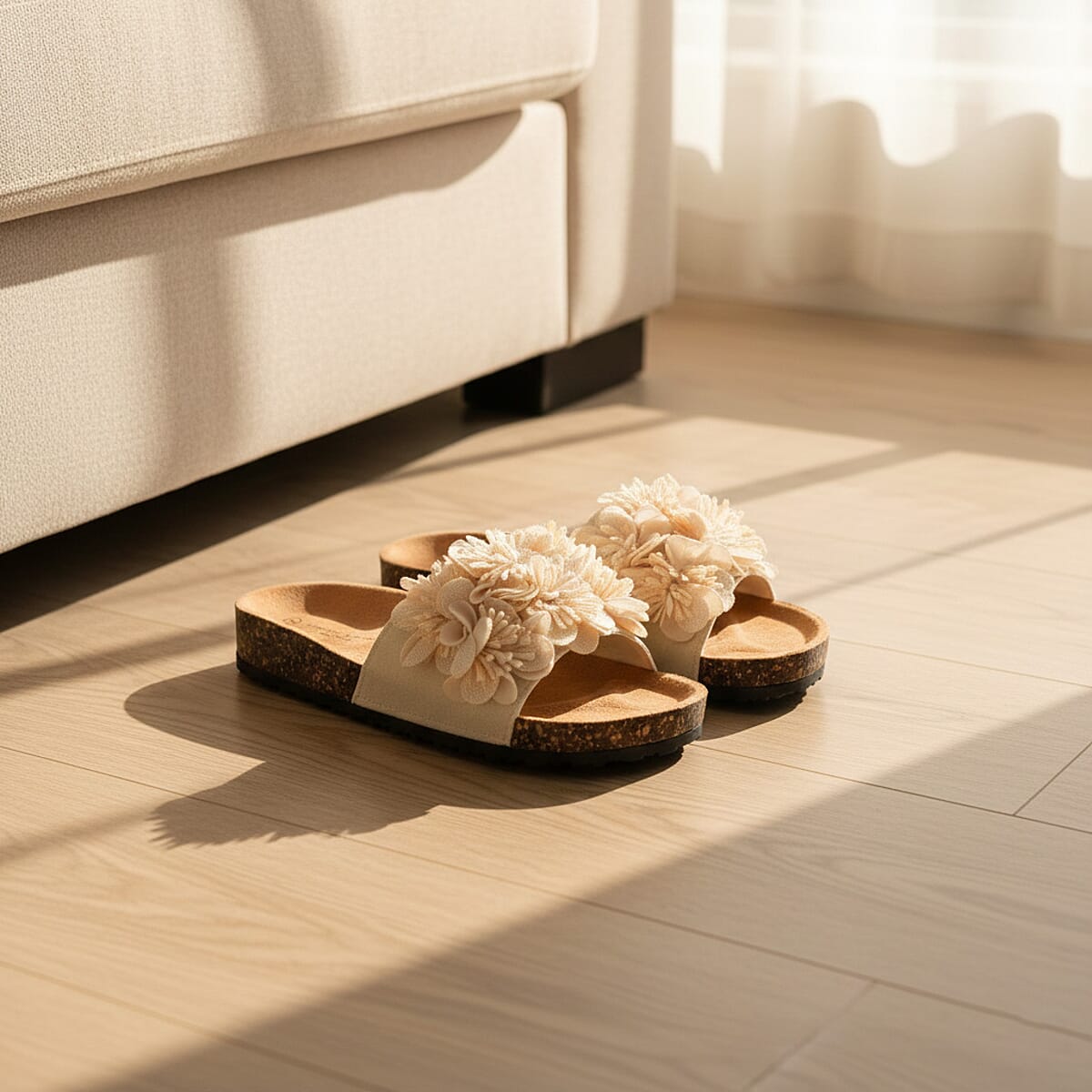 ELIZABETH & NICOLE Cream Floral Sandals (Size 9) image number 1