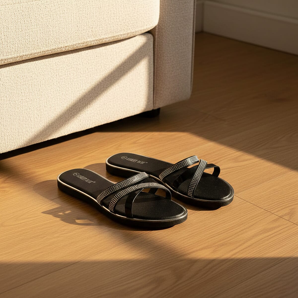 ASHLEY BLUE Black Strap Sandals (Size 6) image number 1