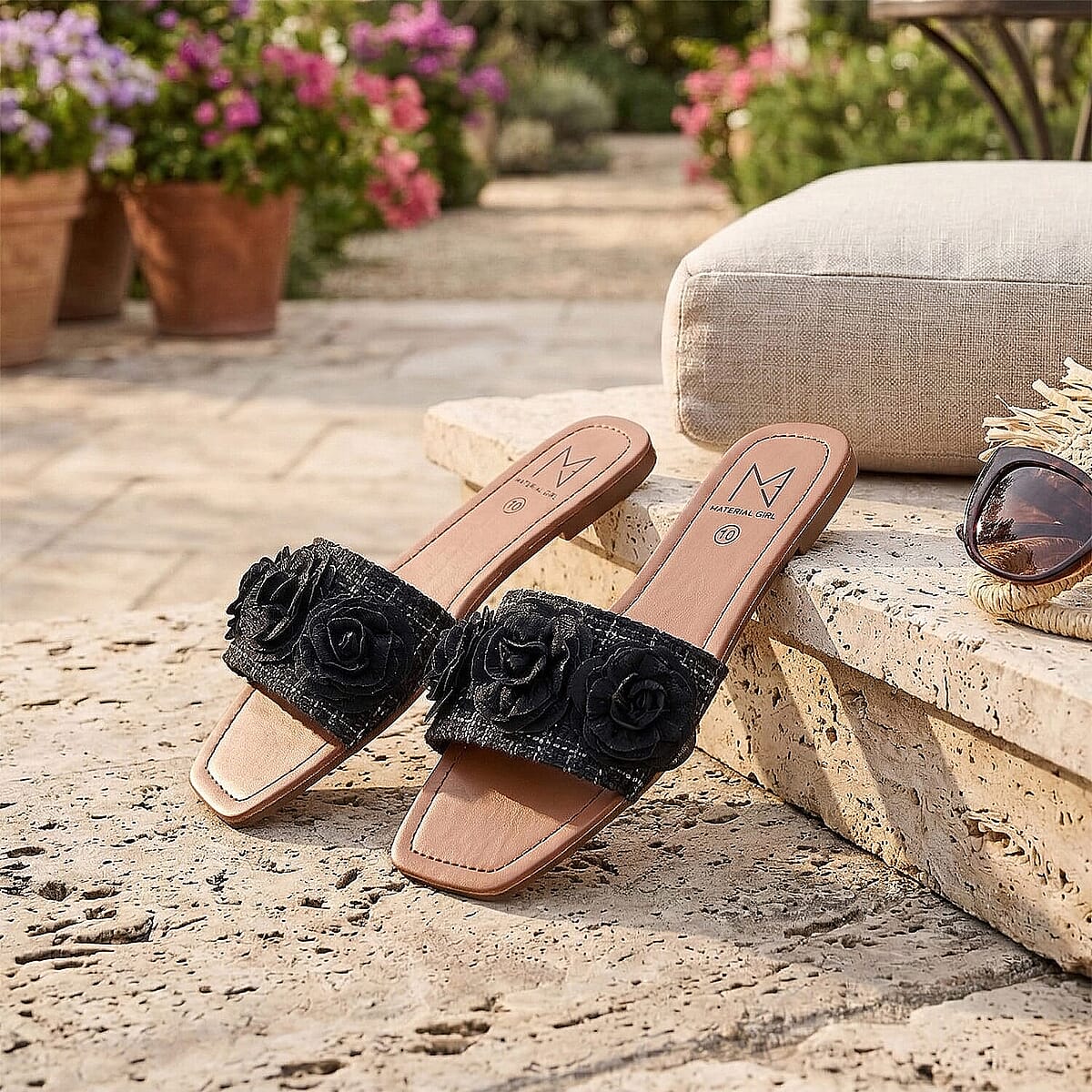 Black Floral Sandals  -7 image number 1