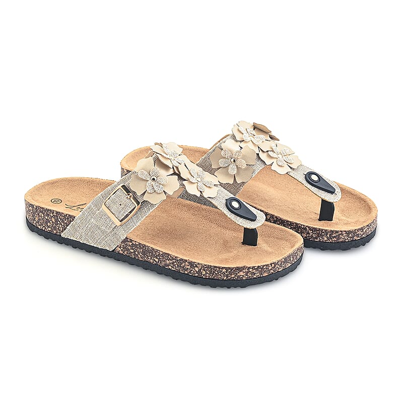 Love 83 Beige Floral Sandals -6