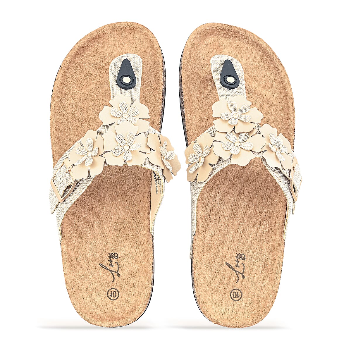 Love 83 Beige Floral Sandals -8 image number 3