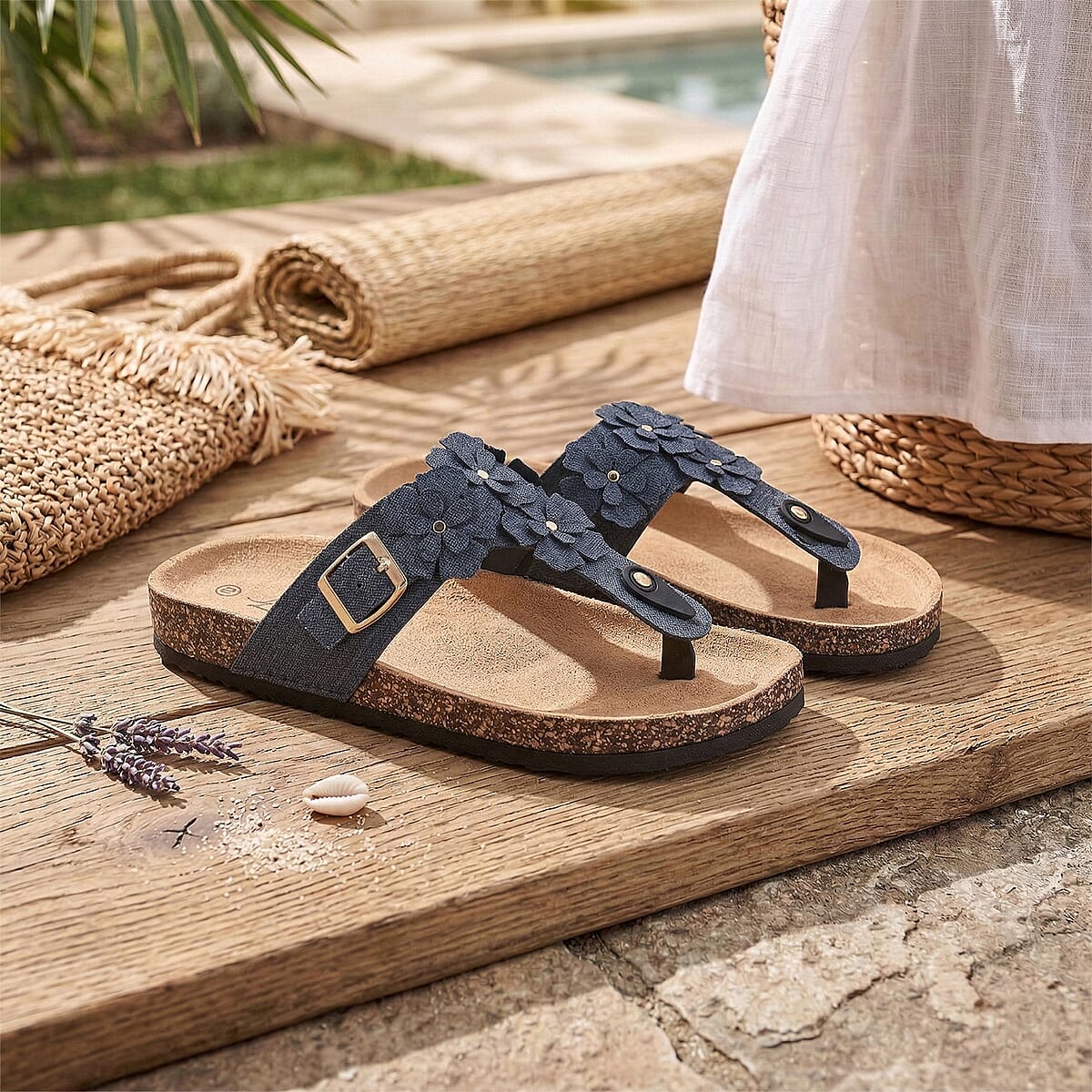 Love 83 Denim Floral Sandals -8 image number 1