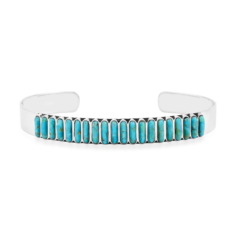 Santa Fe Style Kingman Turquoise  24 ctw Bracelet in Sterling Silver (7.00 In)