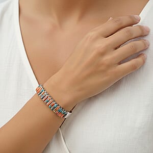 Santa Fe Style Spiny Turquoise 24 ctw Bracelet in Sterling Silver (7.00 In)