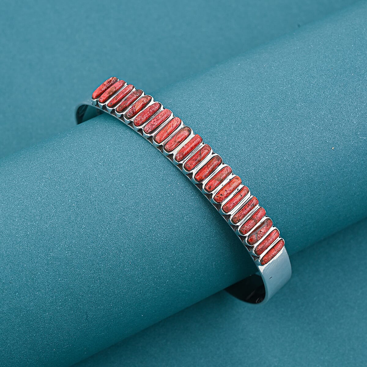 Santa Fe Style Red Coral Bracelet in Sterling Silver (7.00 In) image number 1