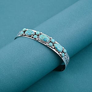 Santa Fe Style Kingman Turquoise  16 ctw Bracelet in Sterling Silver (7.00 In)