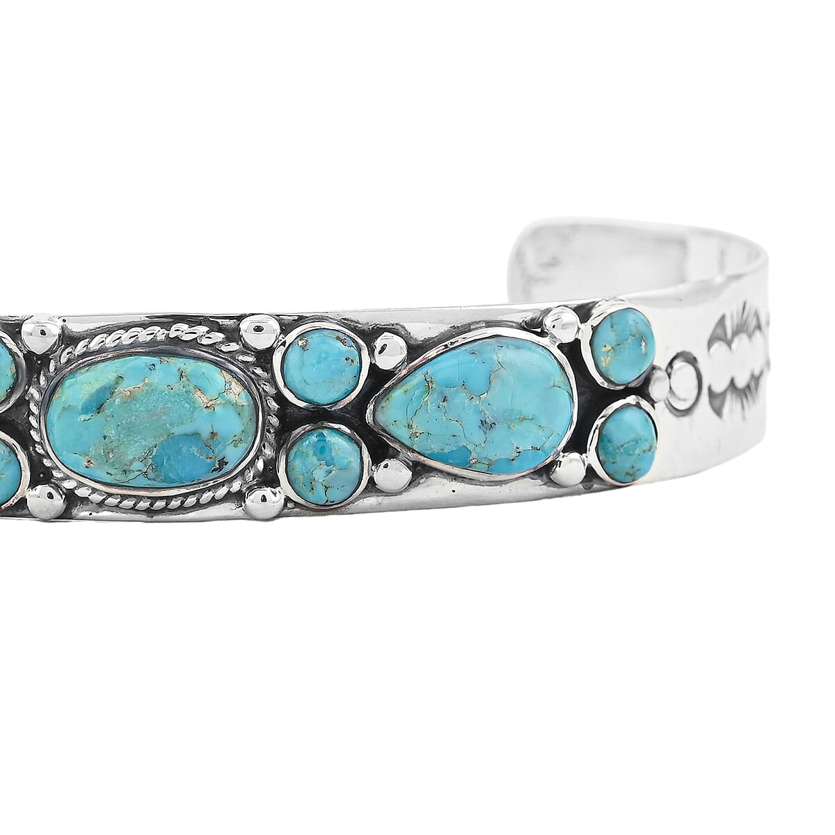 Santa Fe Style Kingman Turquoise  16 ctw Bracelet in Sterling Silver (7.00 In) image number 3