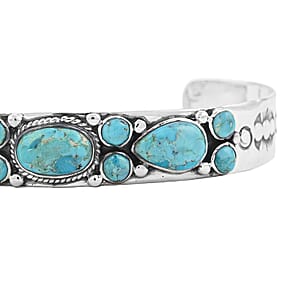 Santa Fe Style Kingman Turquoise  16 ctw Bracelet in Sterling Silver (7.00 In)