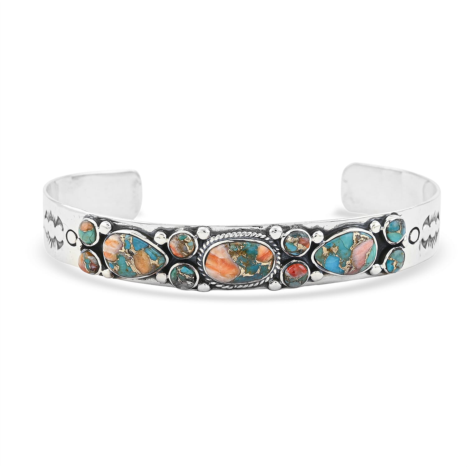 Santa Fe Style Spiny Turquoise  16 ctw Bracelet in Sterling Silver (7.00 In)