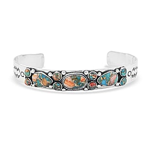 Santa Fe Style Spiny Turquoise  16 ctw Bracelet in Sterling Silver (7.00 In)
