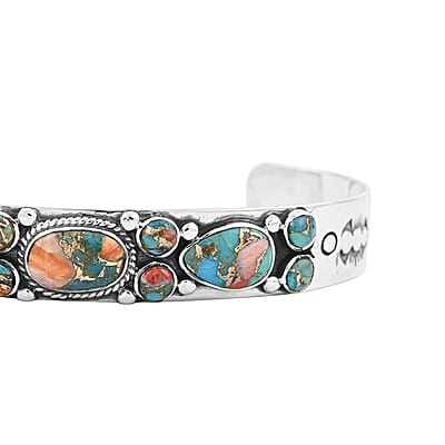 Santa Fe Style Spiny Turquoise  16 ctw Bracelet in Sterling Silver (7.00 In)