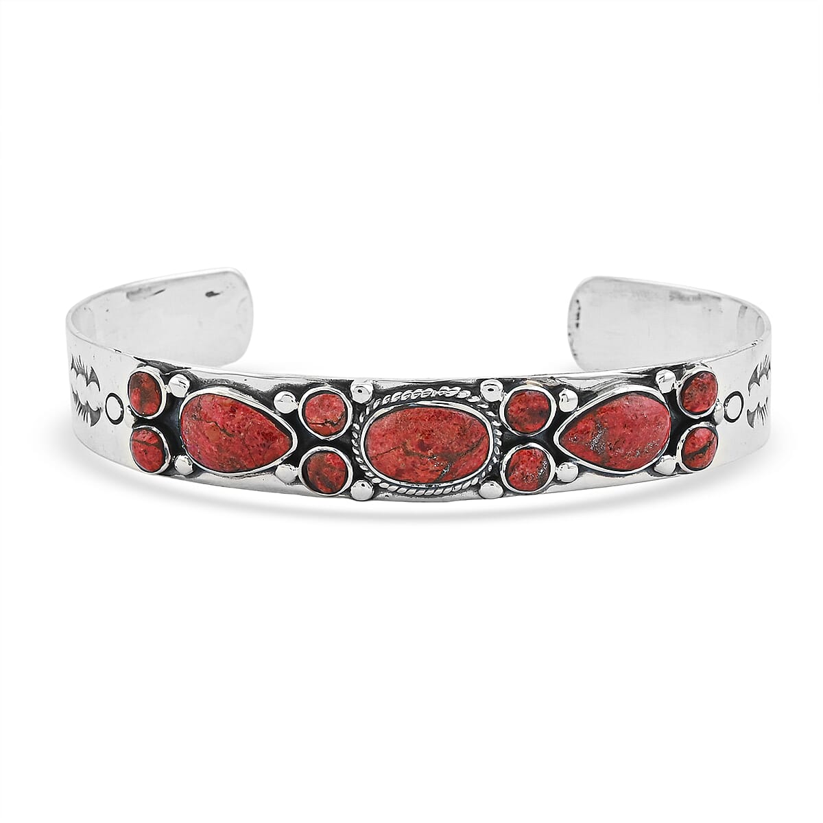 Santa Fe Style Red Coral Bracelet in Sterling Silver (7.00 In)