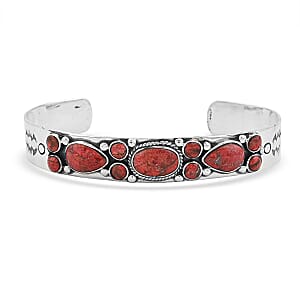 Santa Fe Style Red Coral Bracelet in Sterling Silver (7.00 In)