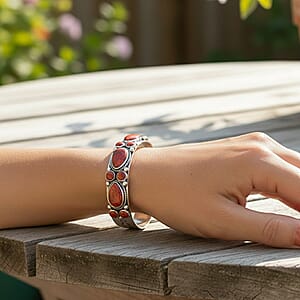 Santa Fe Style Red Coral Bracelet in Sterling Silver (7.00 In)