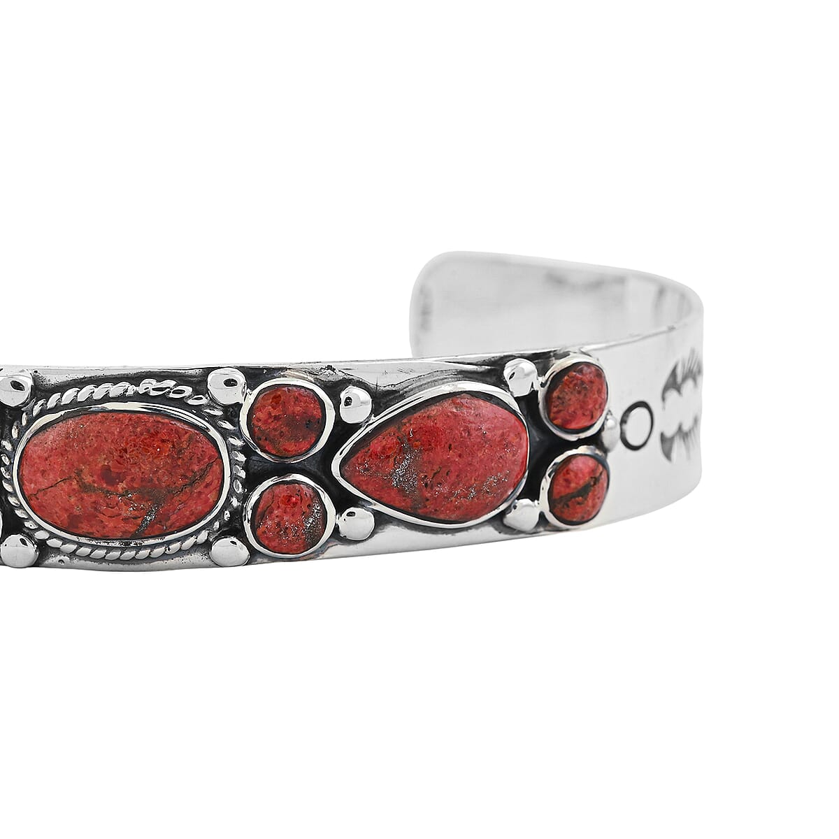 Santa Fe Style Red Coral Bracelet in Sterling Silver (7.00 In) image number 3