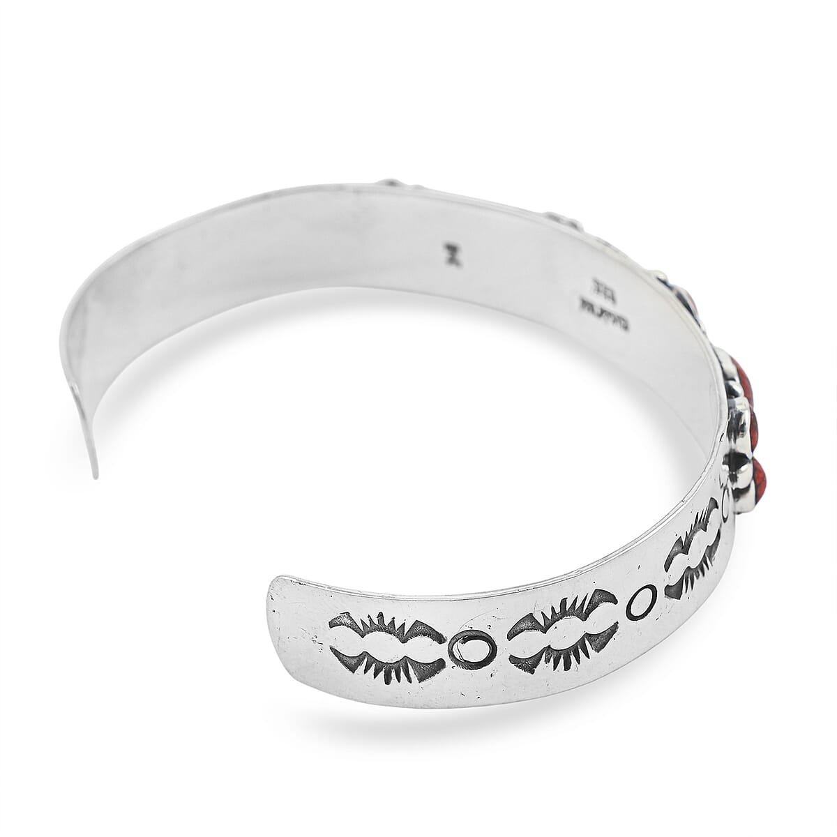 Santa Fe Style Red Coral Bracelet in Sterling Silver (7.00 In) image number 4