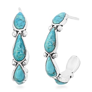 Santa Fe Style Kingman Turquoise  6 ctw Earrings in Sterling Silver