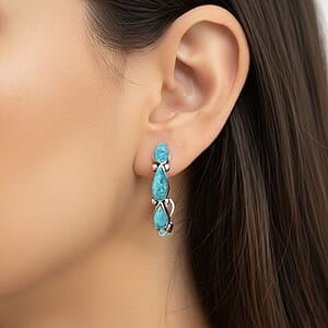 Santa Fe Style Kingman Turquoise  6 ctw Earrings in Sterling Silver