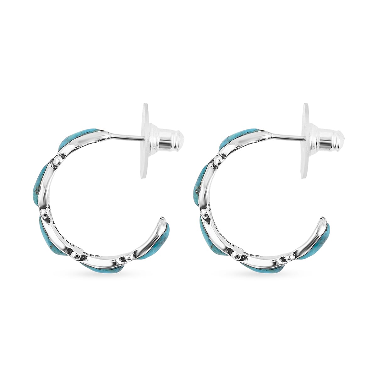 Santa Fe Style Kingman Turquoise  6 ctw Earrings in Sterling Silver image number 3