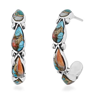 Santa Fe Style Spiny Turquoise  6 ctw Earrings in Sterling Silver