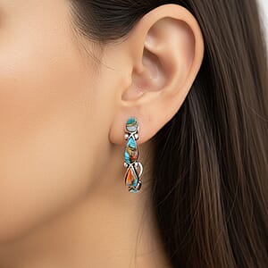 Santa Fe Style Spiny Turquoise  6 ctw Earrings in Sterling Silver