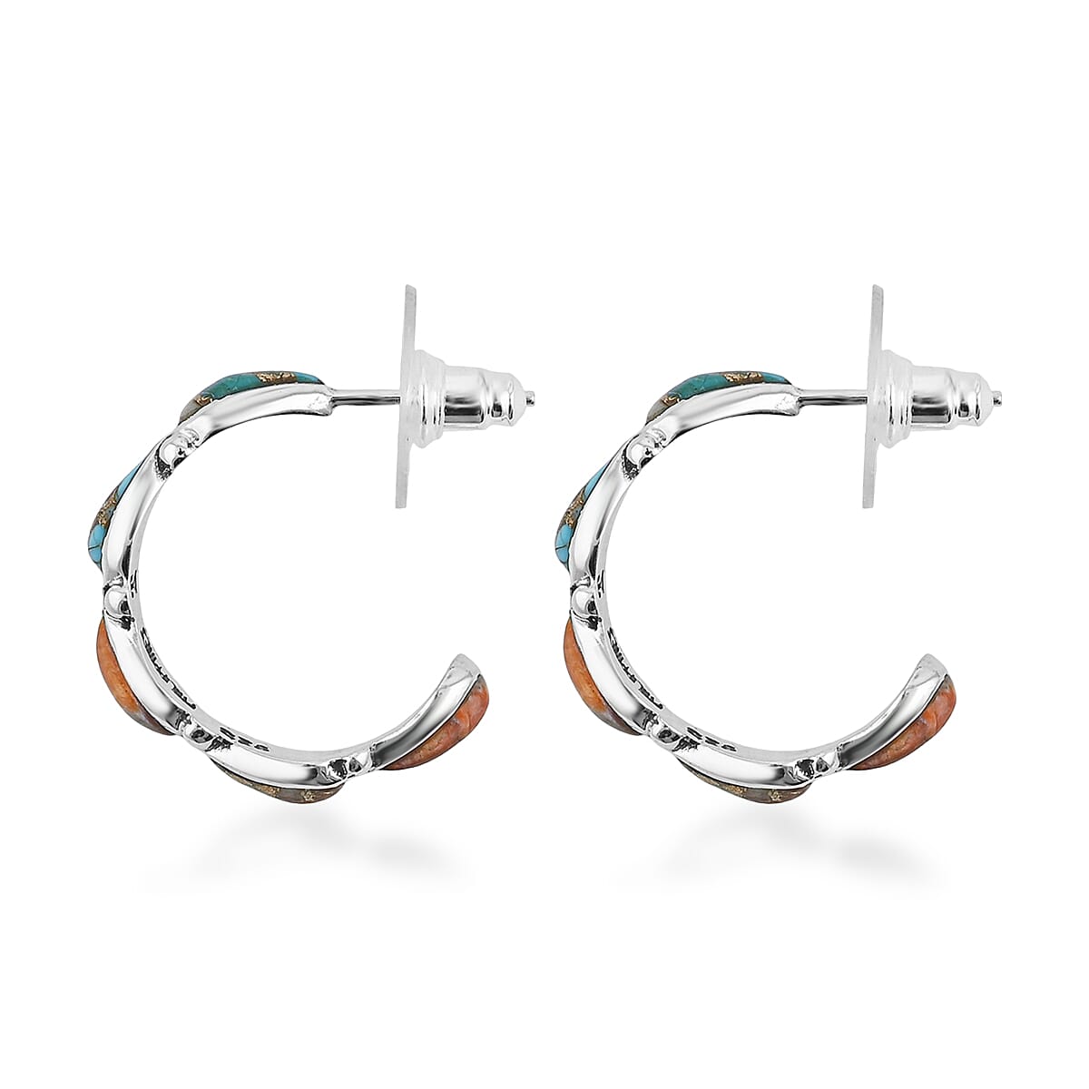 Santa Fe Style Spiny Turquoise  6 ctw Earrings in Sterling Silver image number 3