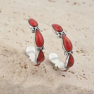 Santa Fe Style Red Coral Earrings in Sterling Silver