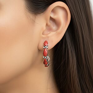 Santa Fe Style Red Coral Earrings in Sterling Silver