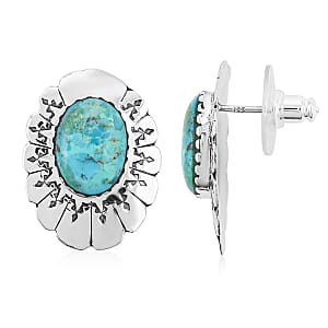 Santa Fe Style Kingman Turquoise 10.00 ctw Earrings in Sterling Silver