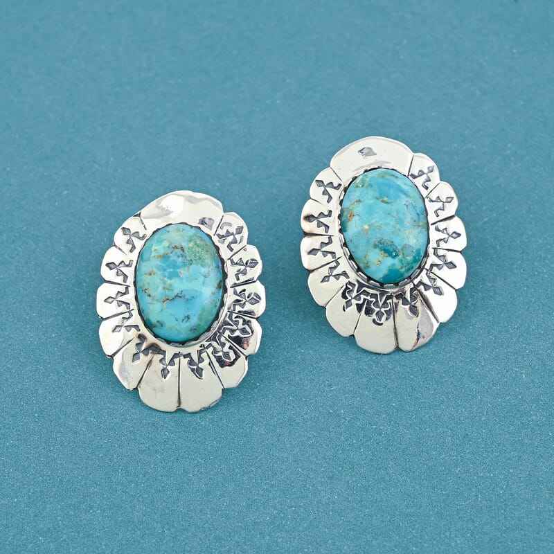 Santa Fe Style Kingman Turquoise 10.00 ctw Earrings in Sterling Silver