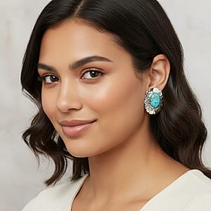 Santa Fe Style Kingman Turquoise 10.00 ctw Earrings in Sterling Silver