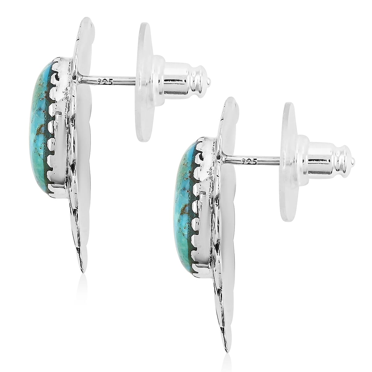 Santa Fe Style Kingman Turquoise Earrings in Sterling Silver 10.00 ctw image number 3